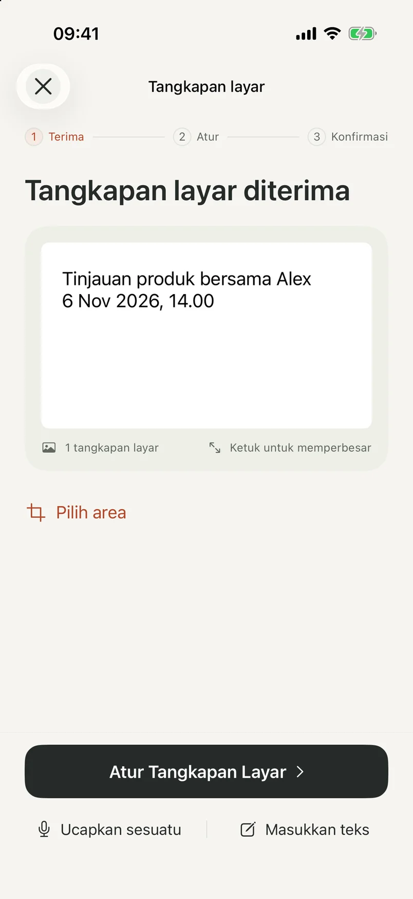 Layar penangkapan NocGO menampilkan tangkapan layar yang diterima sebelum dikirim