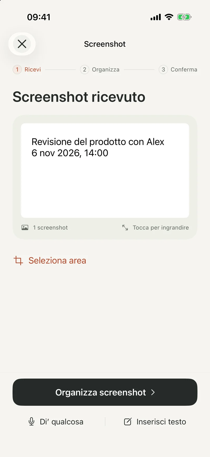 Schermata di acquisizione NocGO con uno screenshot ricevuto prima dell’invio