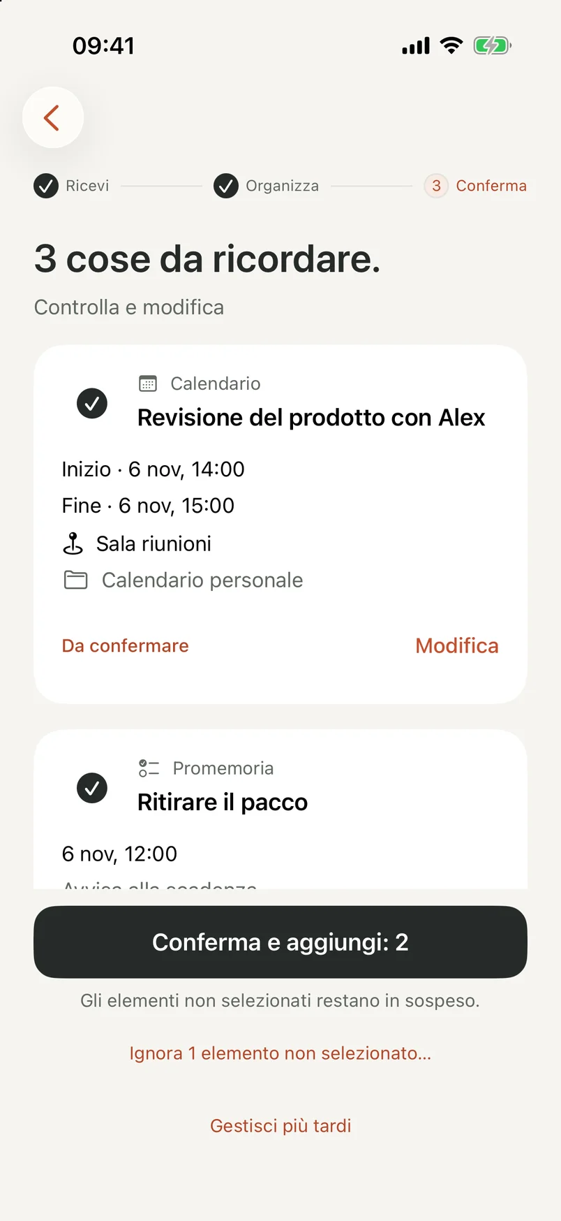 Schermata di verifica NocGO con bozze modificabili e controlli di selezione